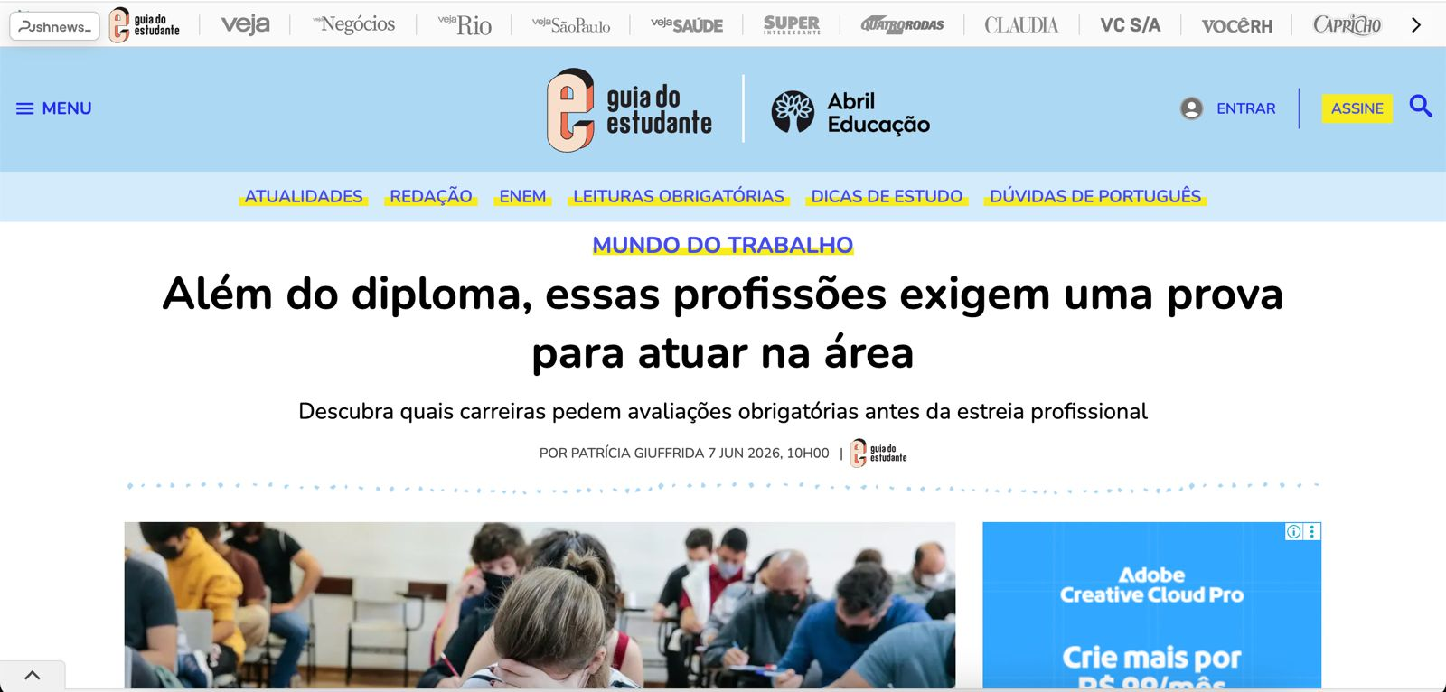 Reportagem no Guia do Estudante sobre profissões que exigem prova
